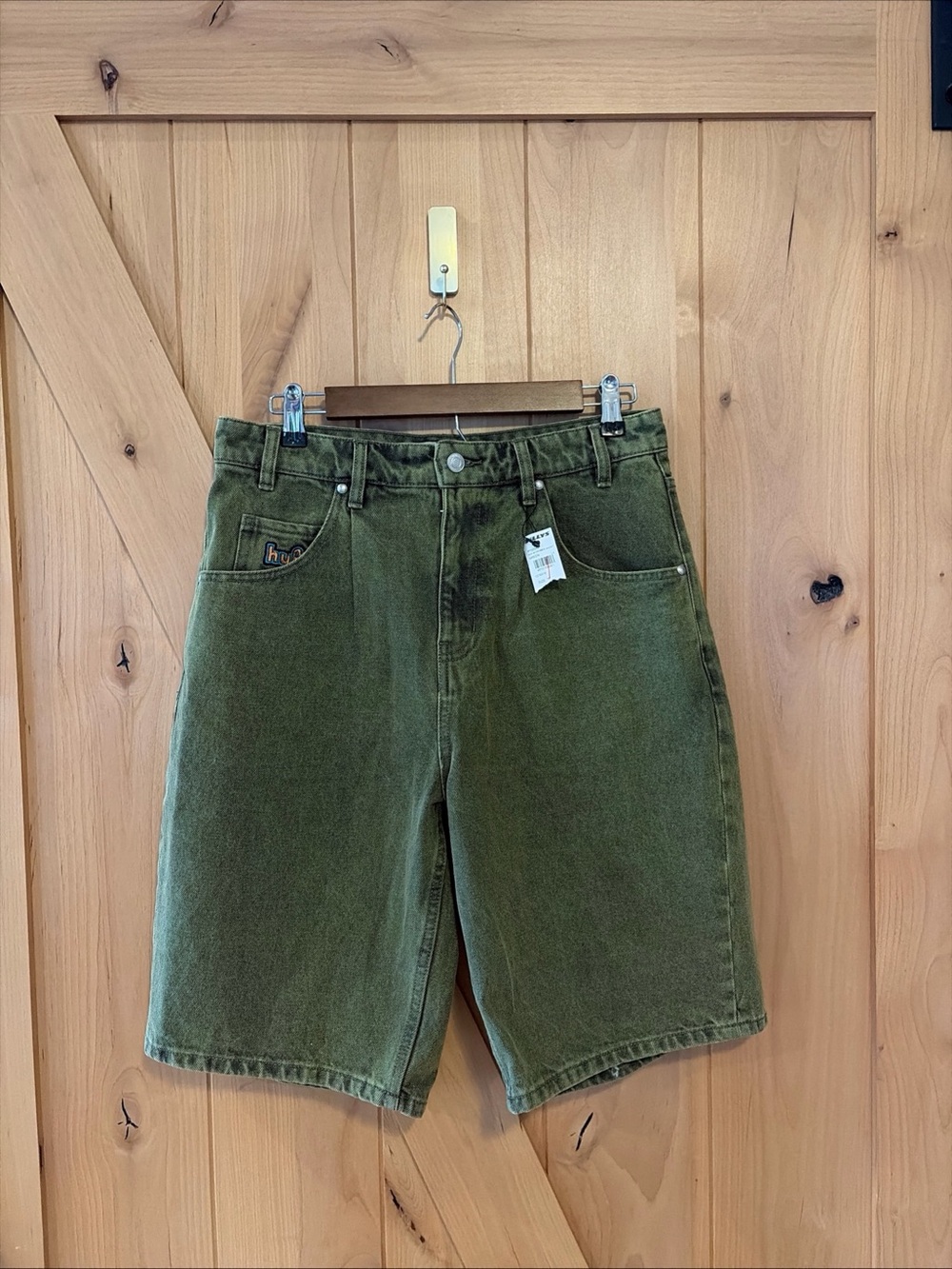 HUF X Cromer Baggy Denim Jorts Shorts Green Size 30 NWT Dad